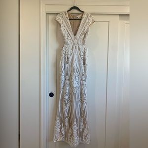 Always Adored White and Nude Sequin Mermaid Maxi Dress
